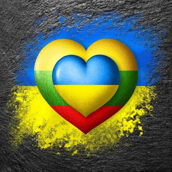 Флаги Украины Литвы Два Сердца Цветах Флагов Флаге Украины Нарисованных — стоковое фото