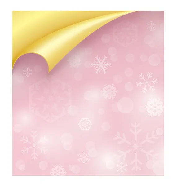 Papel rosa con textura de copo de nieve y esquina dorada rizada — Foto de Stock