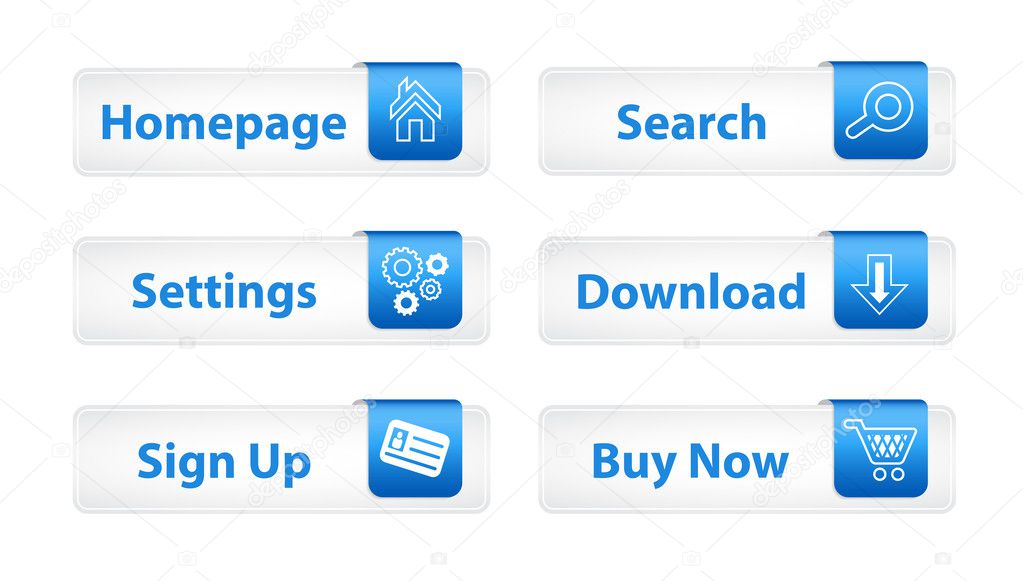 Web Buttons with Blue Bookmarks and Six Icons