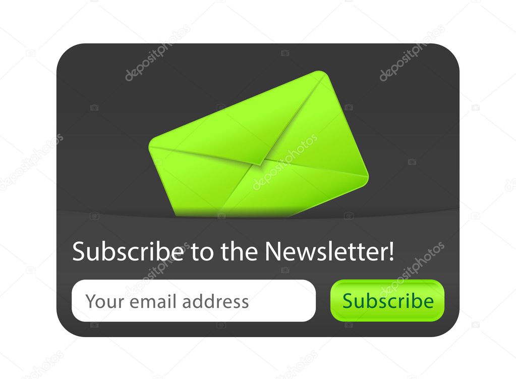 Subscribe to newsletter website element with green envelope