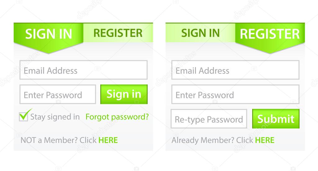 Register & Sign in Forms with Green Gradient Header
