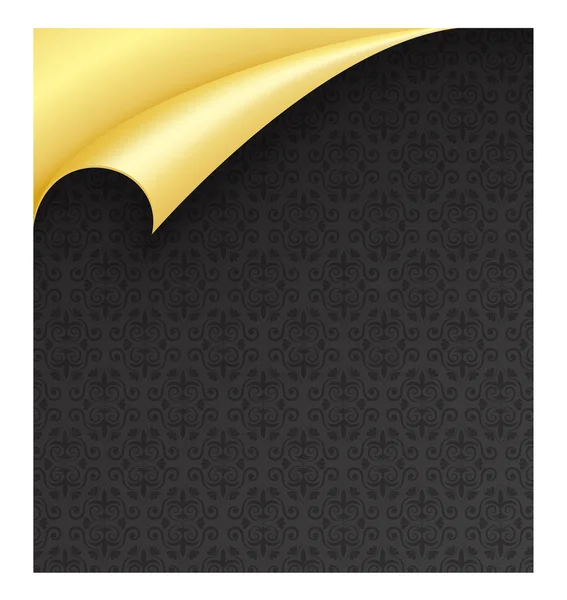 Zwart papier met vintage textuur en gekrulde golden corner — Stockfoto