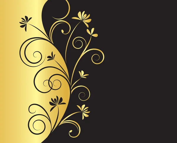 Sfondo floreale nei colori nero e oro — Vettoriale Stock