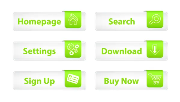 Botones web con marcadores verdes y seis iconos — Archivo Imágenes Vectoriales