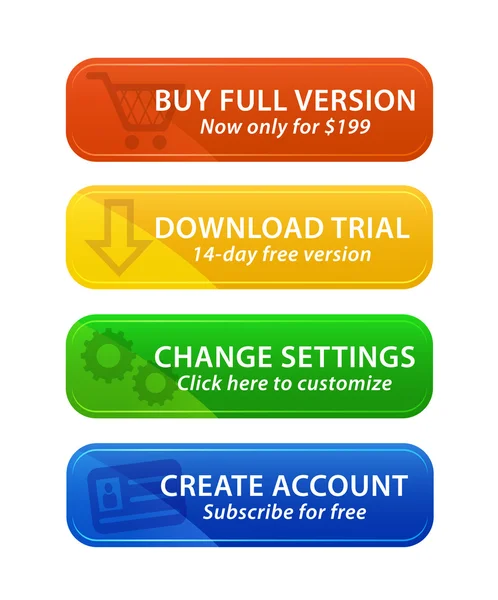 Botones web coloridos con iconos — Archivo Imágenes Vectoriales