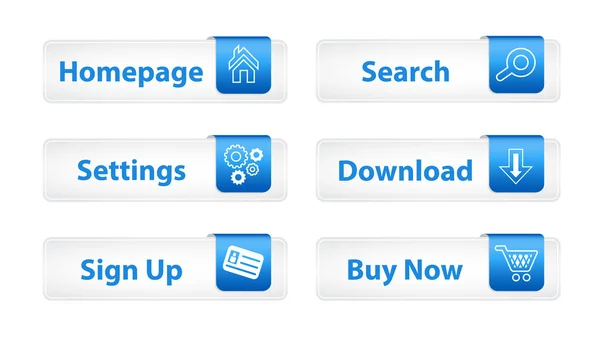 Przyciski internetowe zakładki niebieski i sześć ikon — Wektor stockowy