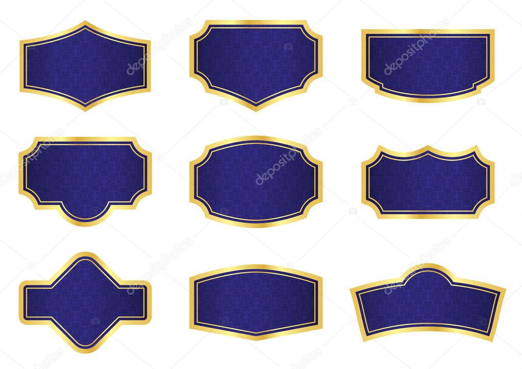 Dark Blue Vine Labels with Texture and Golden Frames