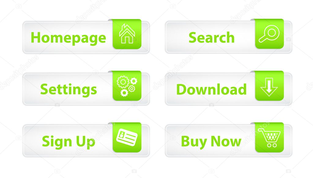 Web Buttons with Green Bookmarks and Six Icons