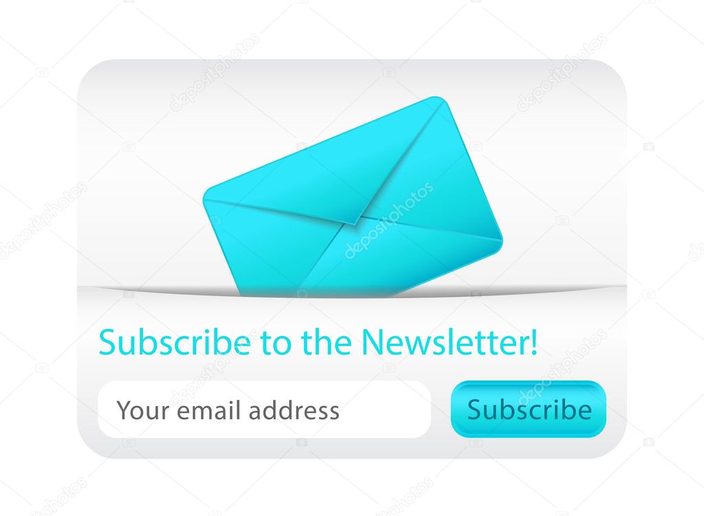 Light subcribe to newsletter website element with blue envelope