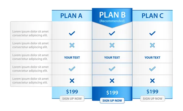 Lista de precios con 3 versiones Comparación — Archivo Imágenes Vectoriales