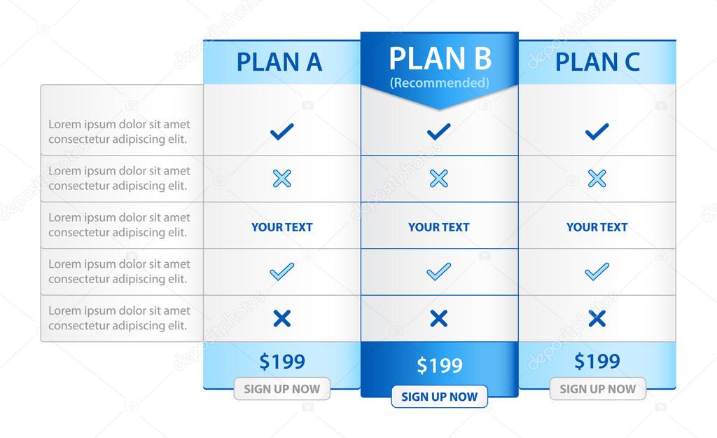 Pricing List with 3 Versions Comparision