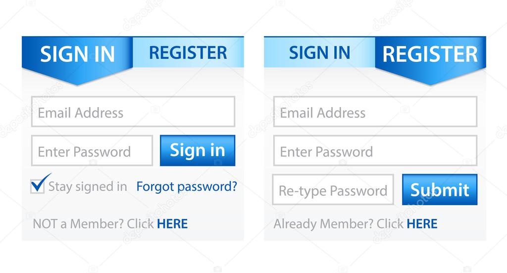 Register & Sign in Forms with Blue Gradient Header