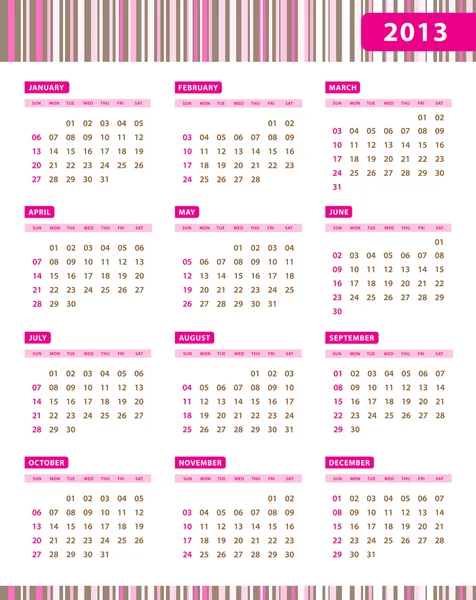 Calendario anual para el año 2013 — Vector de stock