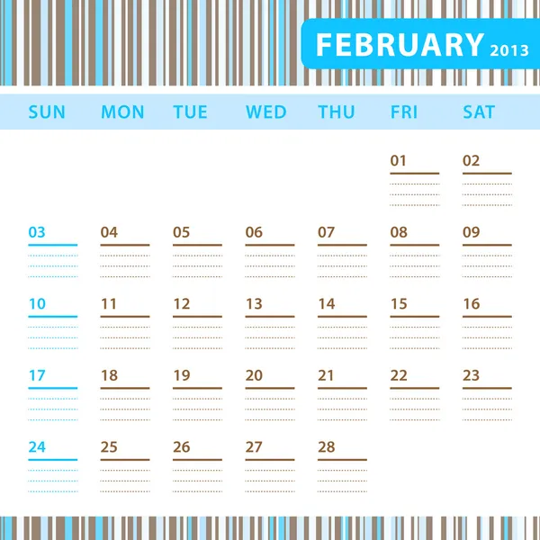 Calendario de planificación - Febrero 2013 — Vector de stock