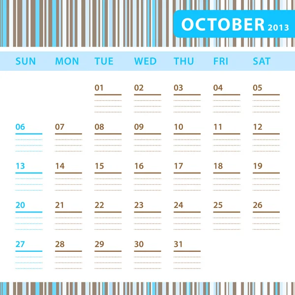Planowanie kalendarza - października 2013 — Wektor stockowy
