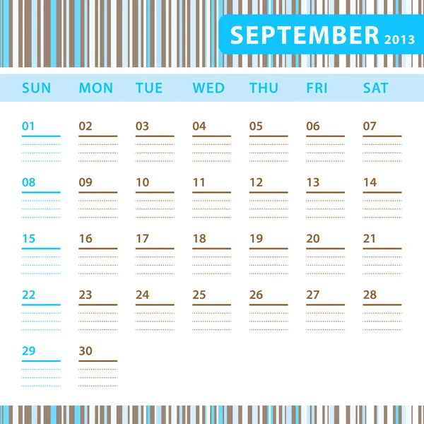 Calendario de planificación - Septiembre 2013 — Vector de stock