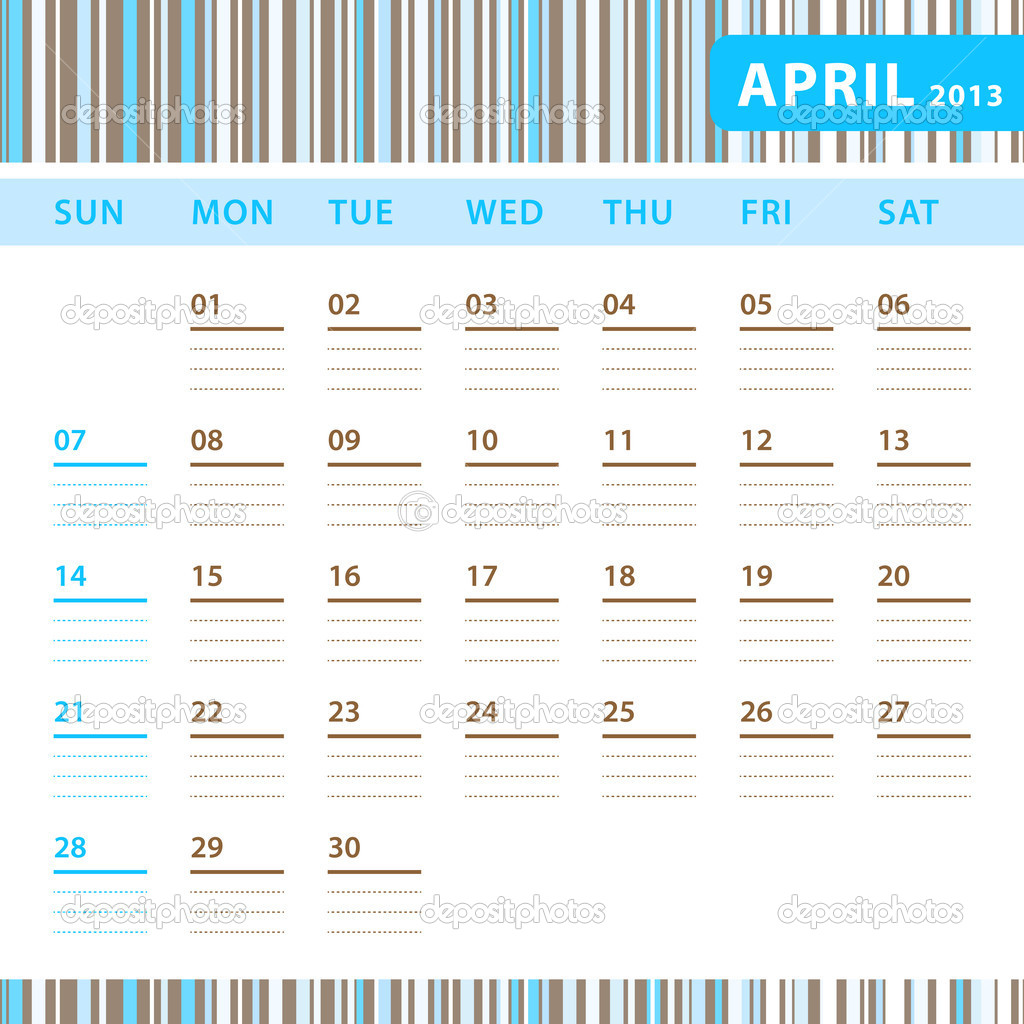 Planning Calendar - April 2013