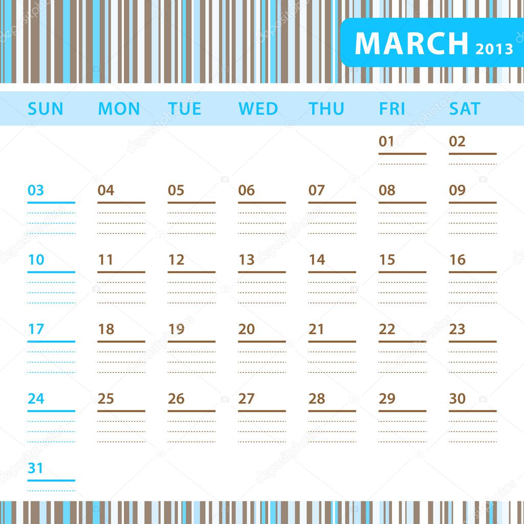 Planning Calendar - March 2013