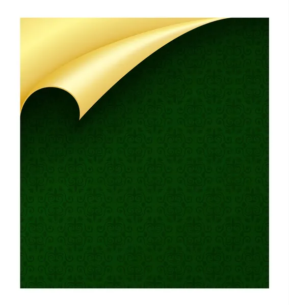 Papier d'emballage de luxe vert foncé avec motif vintage et coin doré bouclé — Image vectorielle