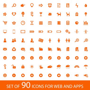 web ve mobil aygıtlar için 90 turuncu simge kümesi