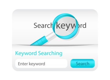 Light keyword searching website element with blue magnifying glass clipart svg vector 