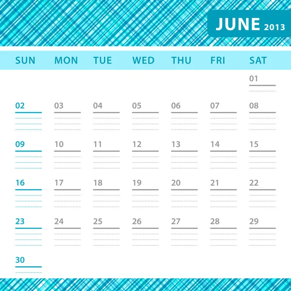 July 2013 planning callendar with space for notes. Checked blue texture in background. — Stock Vector