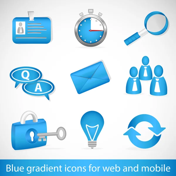 Conjunto de iconos de gradiente azul para aplicaciones web y dispositivos móviles — Vector de stock