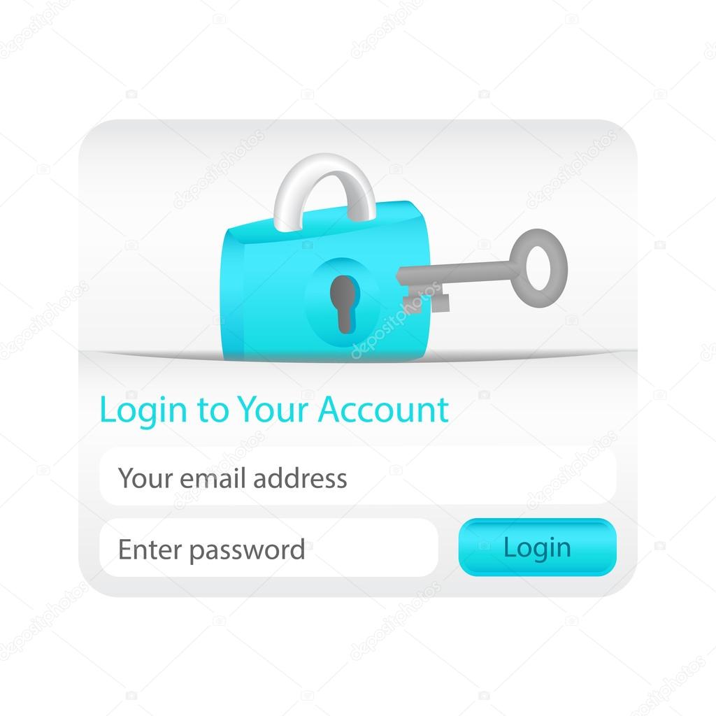 Login to your account form for websites and applications with lock icon and grey key