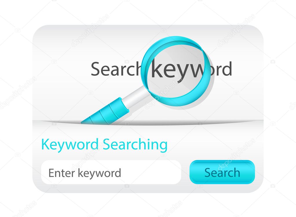 Keyword searching website element with magnifying glass