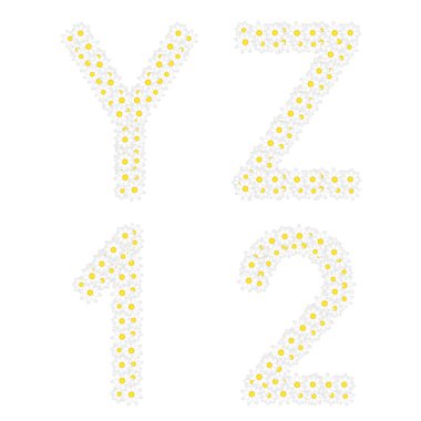 yz ve 1 & 2 harfler rakamlar papatya çiçekler oluşur. Galeri tam alfabe.