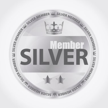 Silver member badge with royal crown and two stars clipart