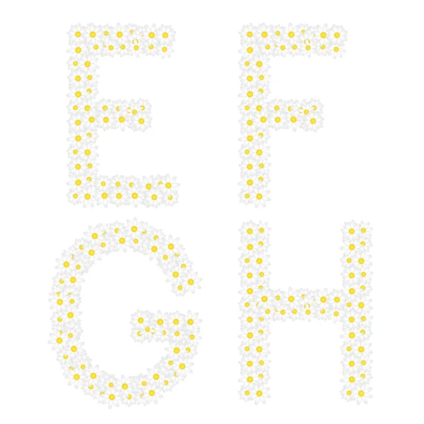 Letters EFGH composed from daisy flowers. Complete alphabet in the gallery. — Stock Vector