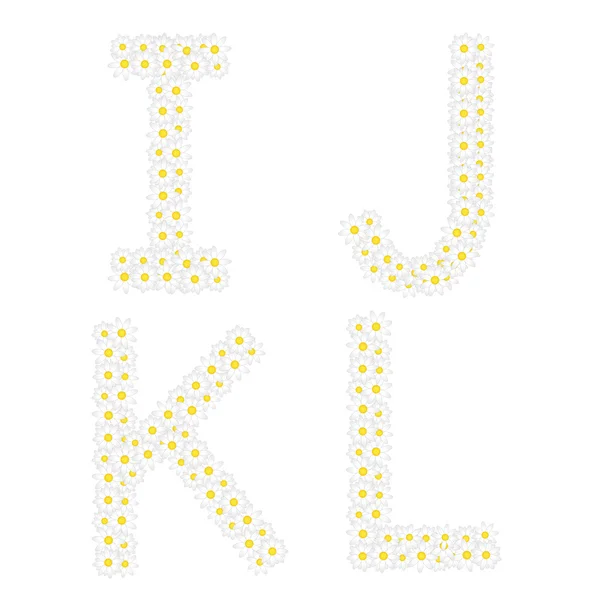 Letters IJKL composed from daisy flowers. Complete alphabet in the gallery. — Stock Vector