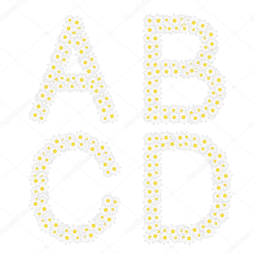 Letras abcd compuesto de flores de Margarita. alfabeto completo en la