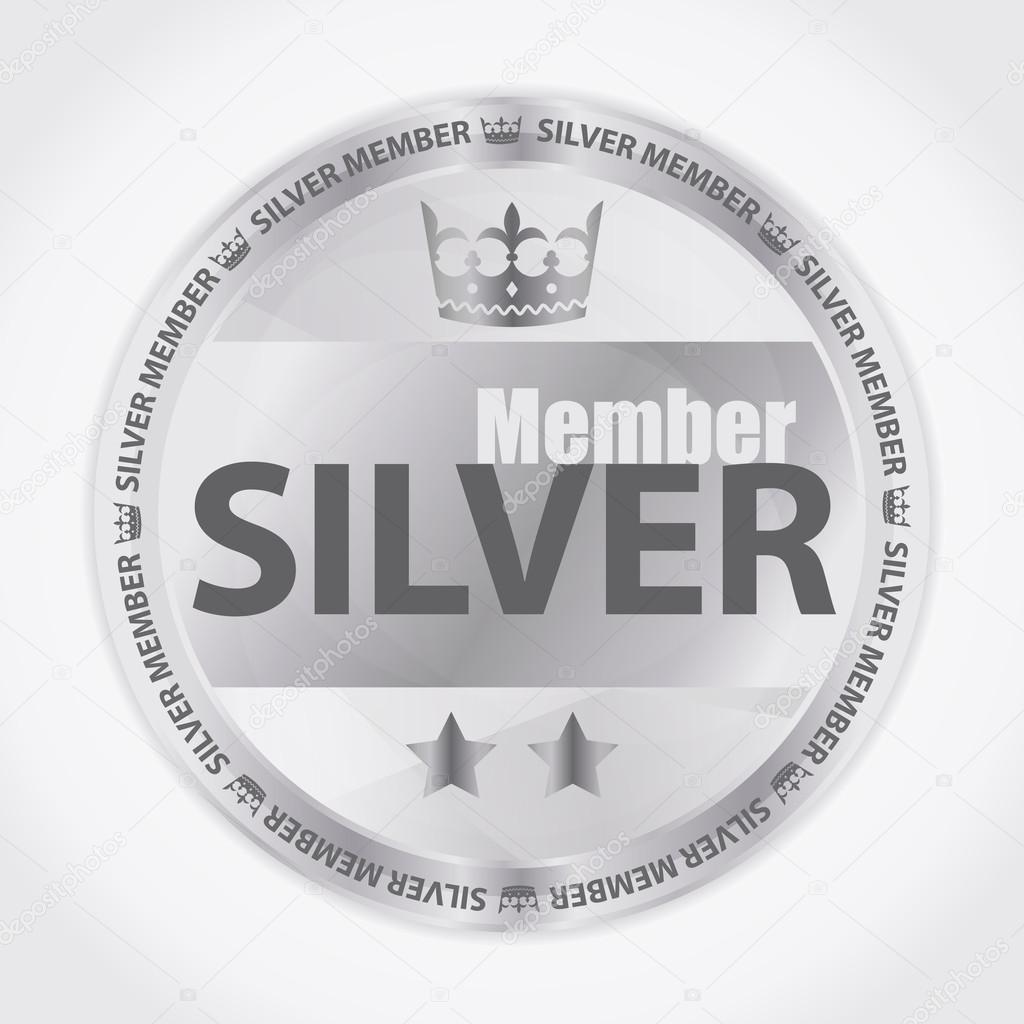 Silver member badge with royal crown and two stars