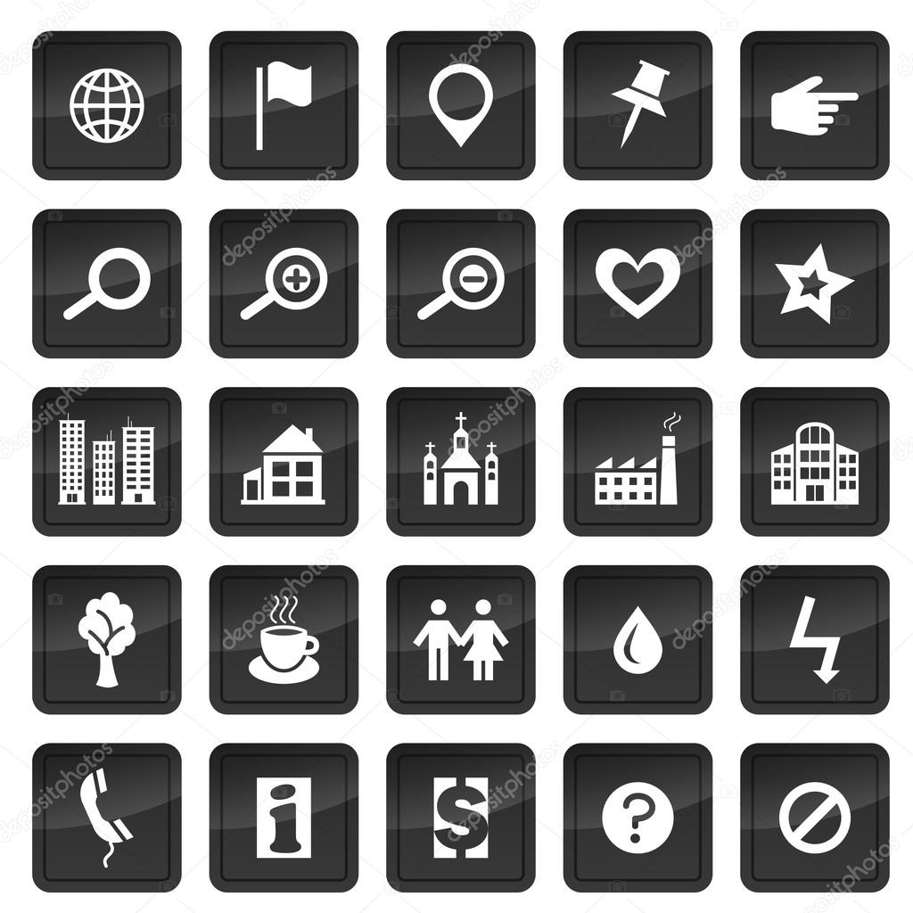 Map icons with dark buttons in background