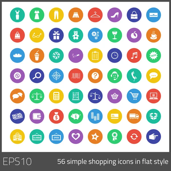 Simple 56 iconos de compras en estilo plano — Vector de stock