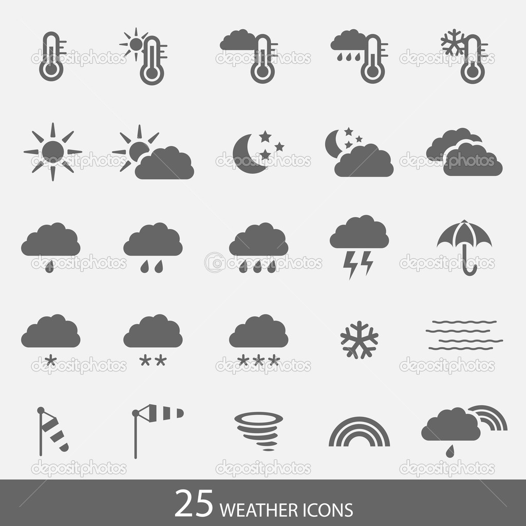 Set of simple weather icons with white background
