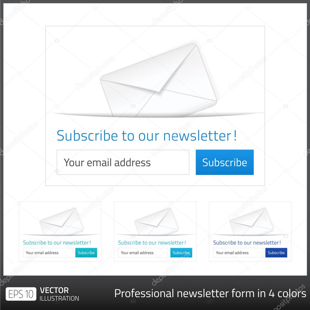 Light Subscribe to newsletter form with white background and button in 4 cold tones