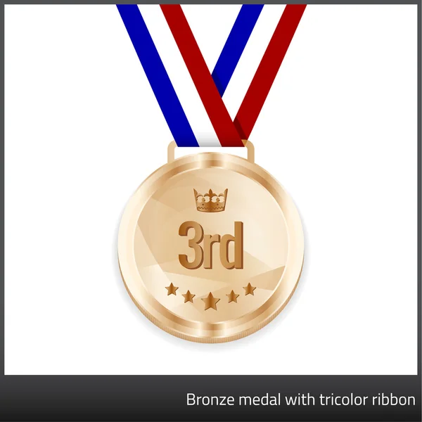 Üç renkli kurdele ile bronz madalya — Stok Vektör