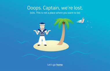 404 web sayfası. denizci ıssız bir ada Tema.
