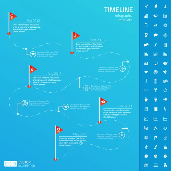 zaman çizelgesi Infographic şablonu ile başlangıç simgeleri ayarlayın
