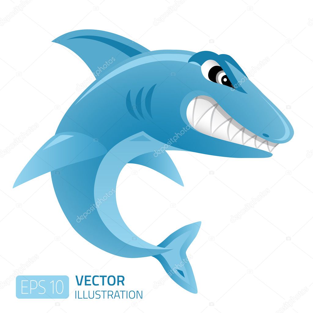 Angry shark - illustration isolated on white background