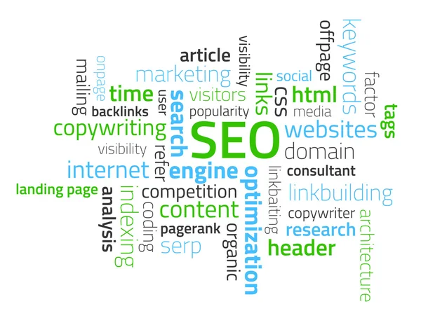 Tag cloud composed from words related to SEO — Stok Vektör