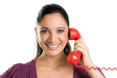 bir telefon görüşmesi sırasında genç bir kadın
