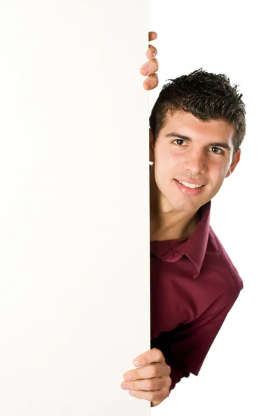 Young man with blank sign — Stock Photo, Image