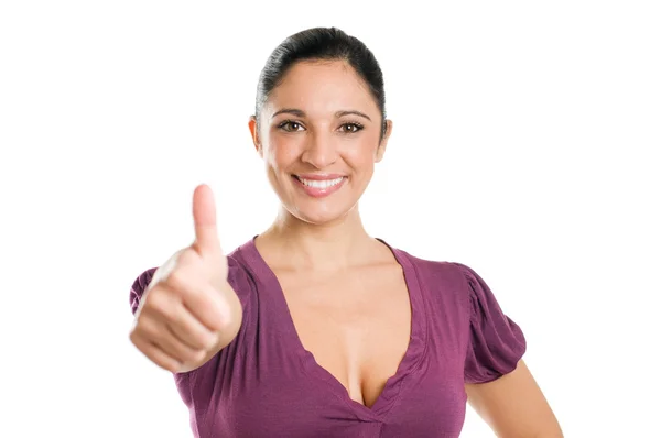 Successful young woman showing thumb up — Stock Photo, Image