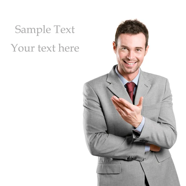 Businessman presenting your text — Stock Photo, Image