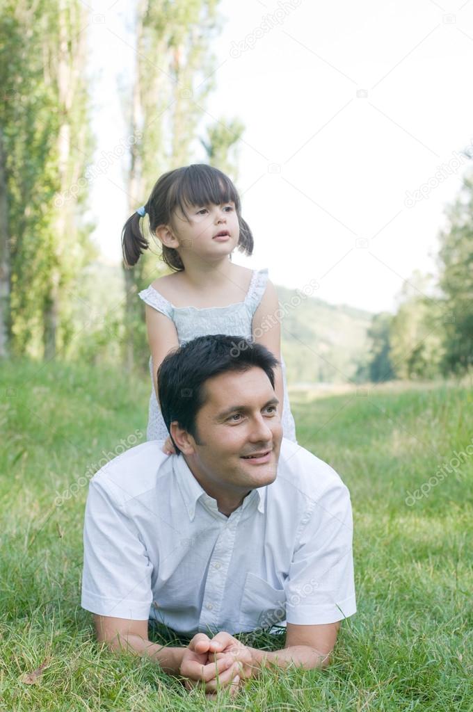 Curious father and daughter