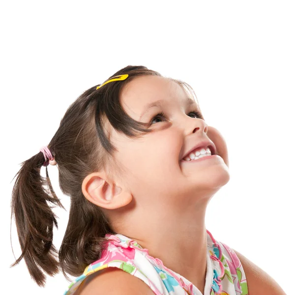 Bambina felice guardando in alto — Foto Stock